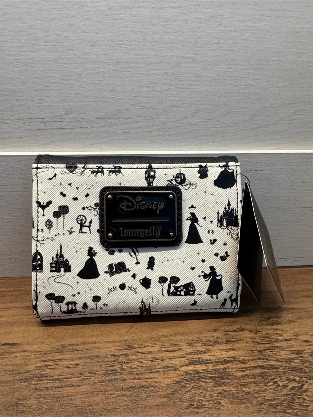 NWT Loungefly Disney Princess Silhouette AOP Flap Wallet Black White Bow